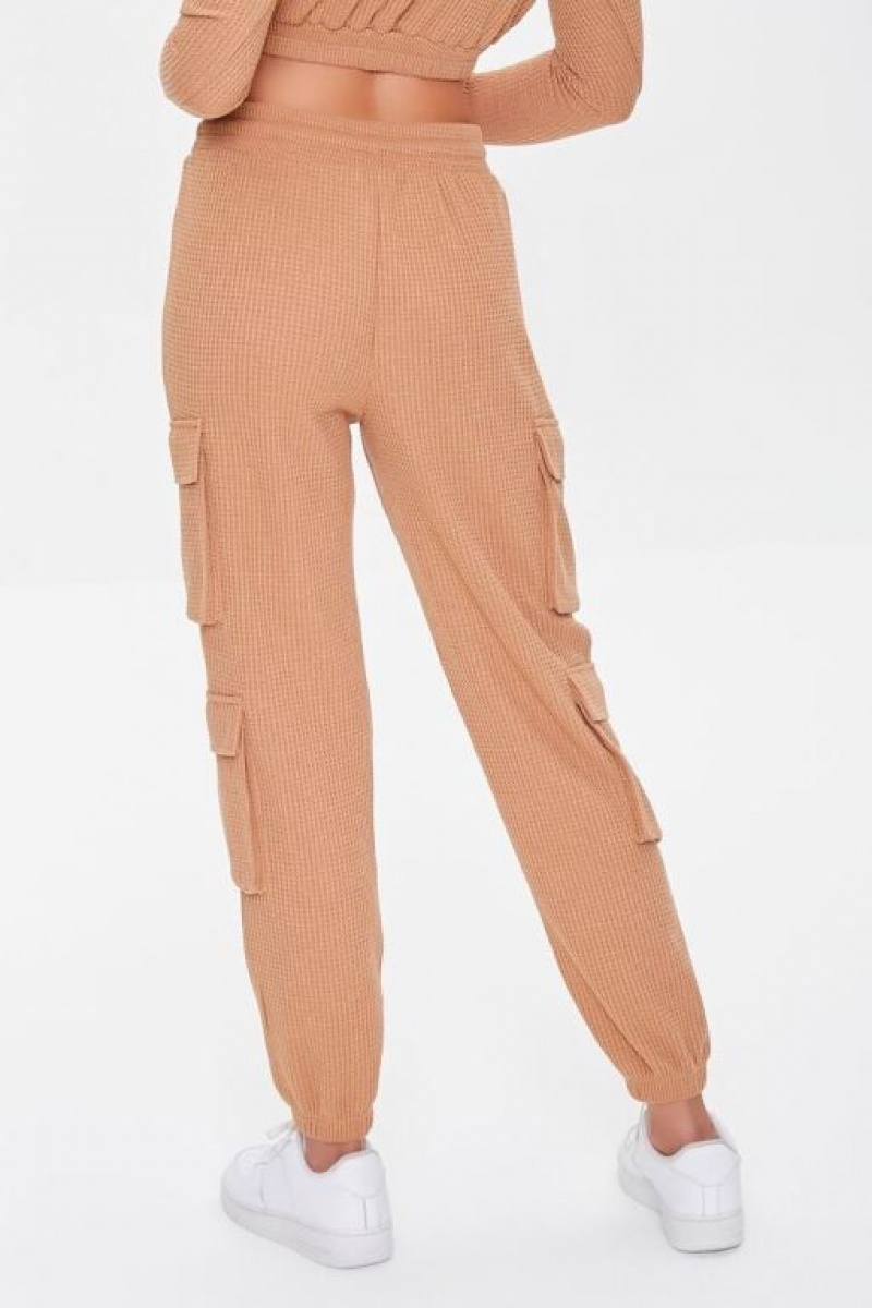 Pantalon Forever 21 Waffle Knit Cargo Joggers Mujer Marrones | TefbZLcVU1O