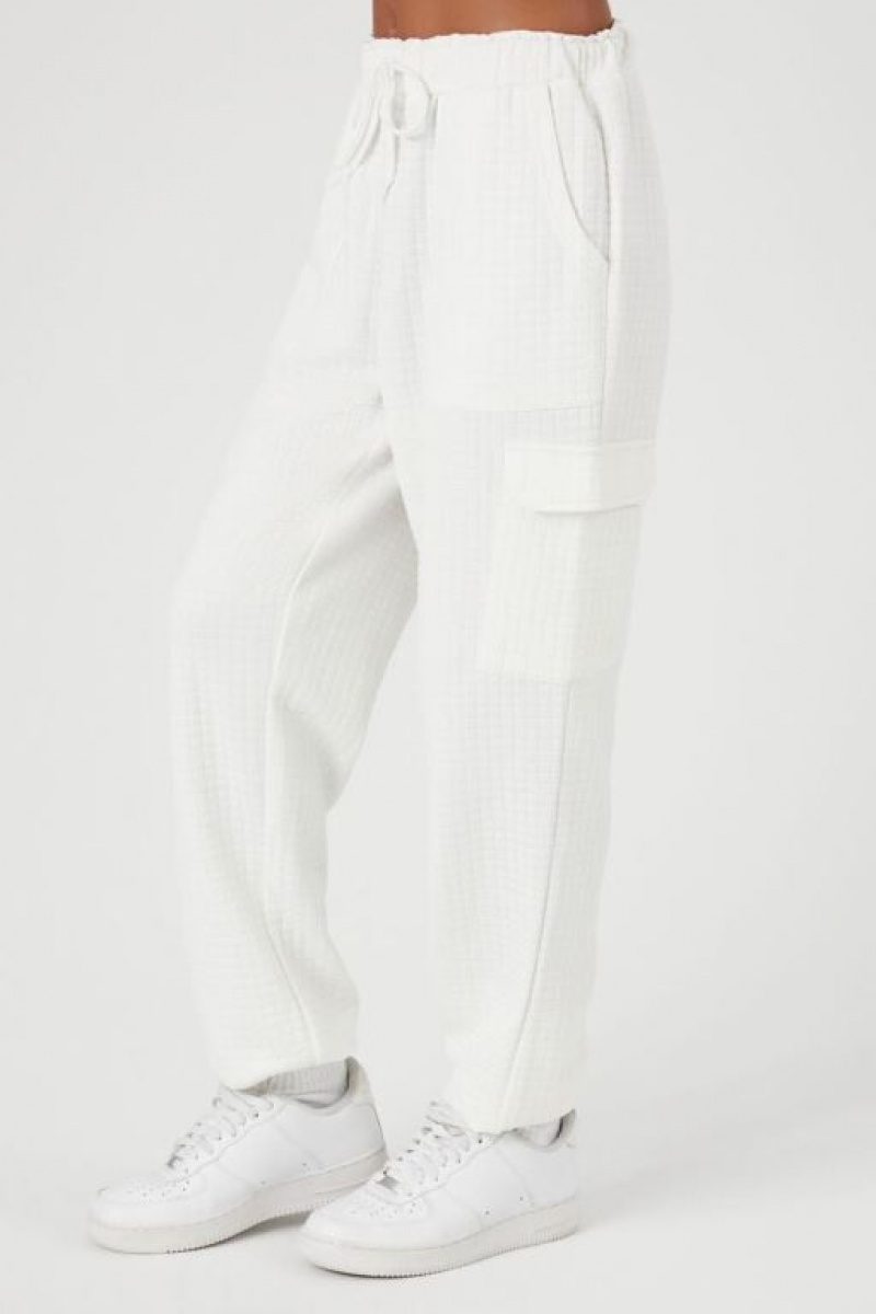 Pantalon Forever 21 Waffle Knit Cargo Mujer Creme | hLf94IzozW0