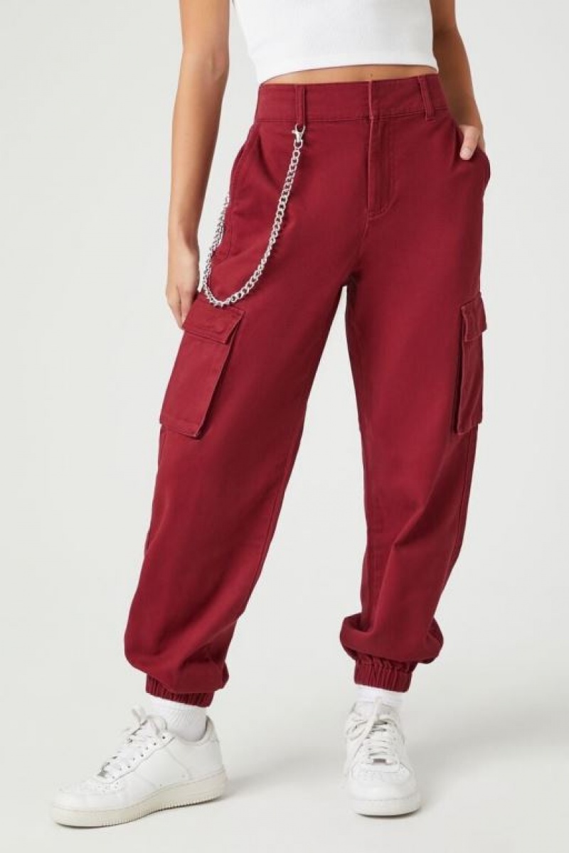 Pantalon Forever 21 Wallet Chain Cargo Joggers Mujer Burdeos | vqumDPzdF3I