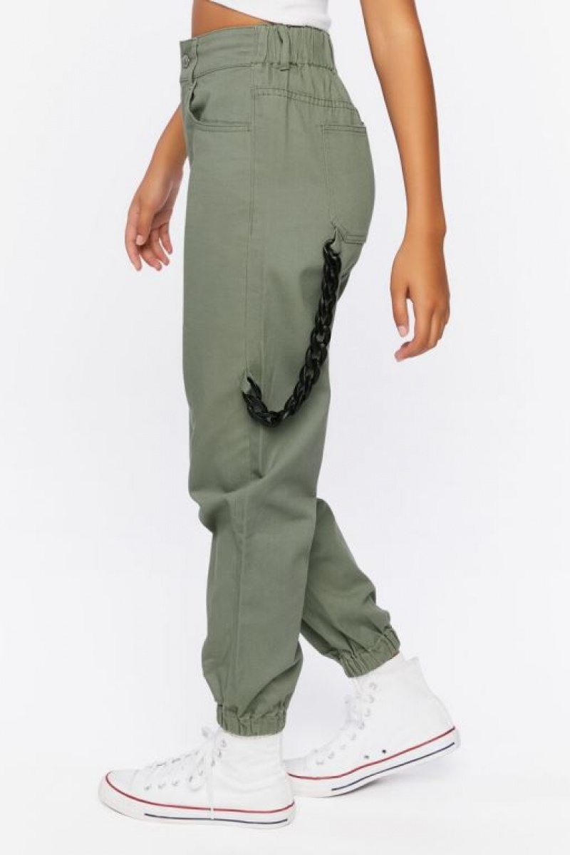 Pantalon Forever 21 Wallet Chain Twill Joggers Mujer Verde Oliva | irJoeR7thzN