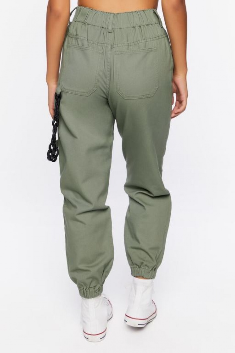 Pantalon Forever 21 Wallet Chain Twill Joggers Mujer Verde Oliva | irJoeR7thzN