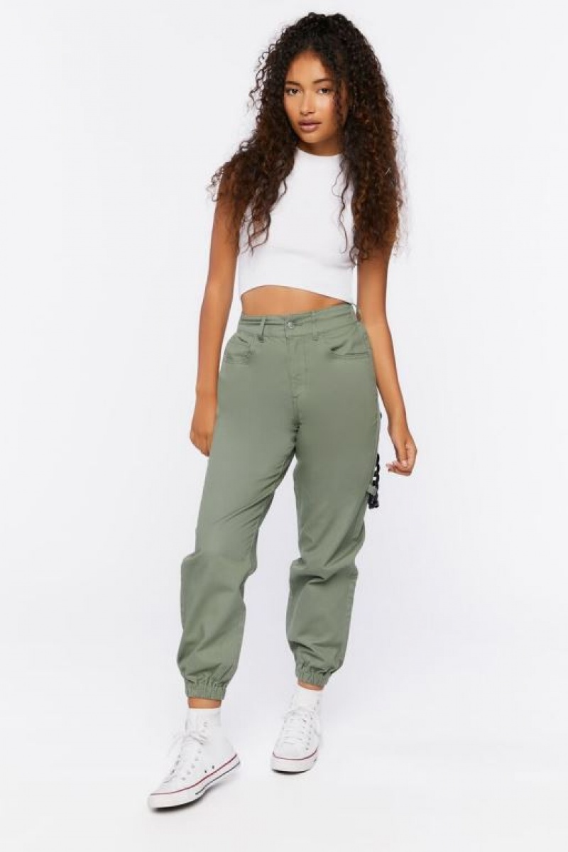 Pantalon Forever 21 Wallet Chain Twill Joggers Mujer Verde Oliva | irJoeR7thzN