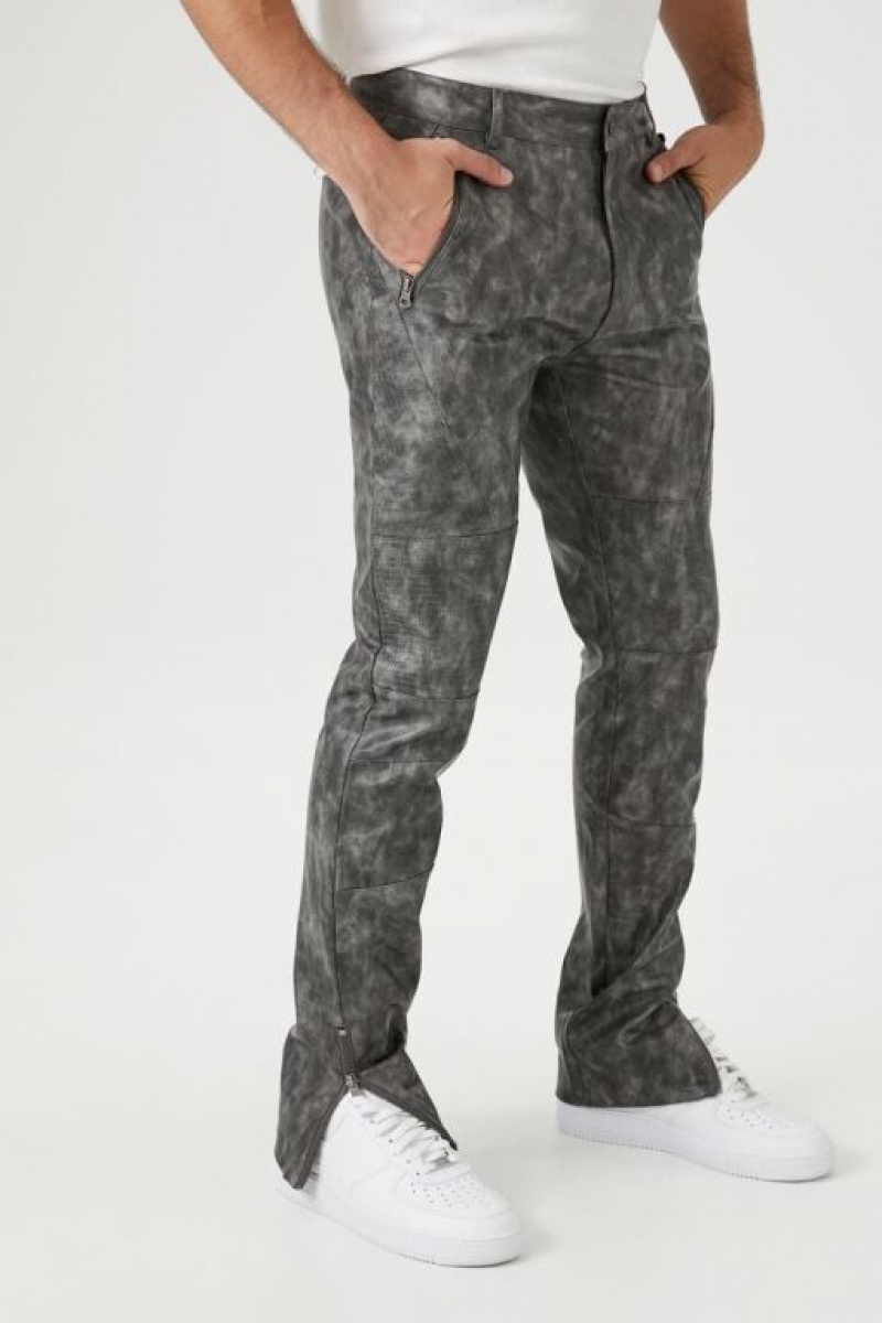 Pantalon Forever 21 Weathered Faux Cuero Slim Fit Hombre Gris | a6ZJATEmhmY