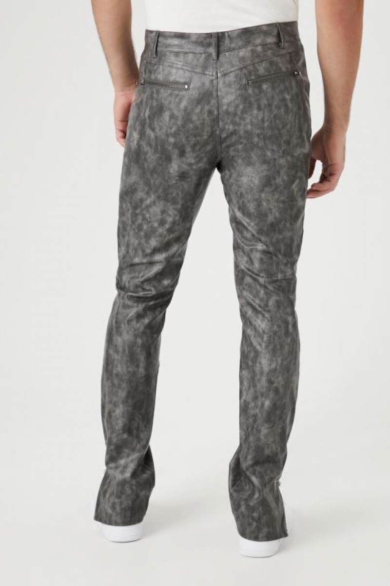 Pantalon Forever 21 Weathered Faux Cuero Slim Fit Hombre Gris | a6ZJATEmhmY