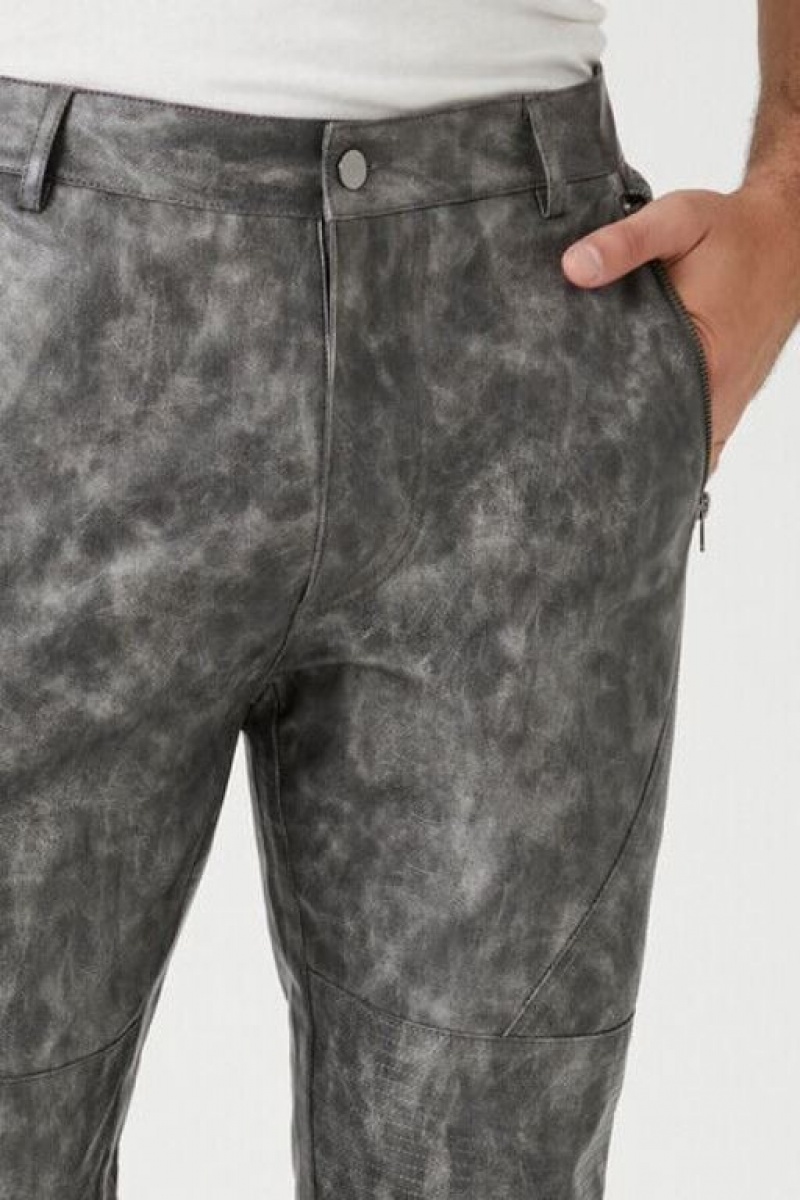 Pantalon Forever 21 Weathered Faux Cuero Slim Fit Hombre Gris | a6ZJATEmhmY