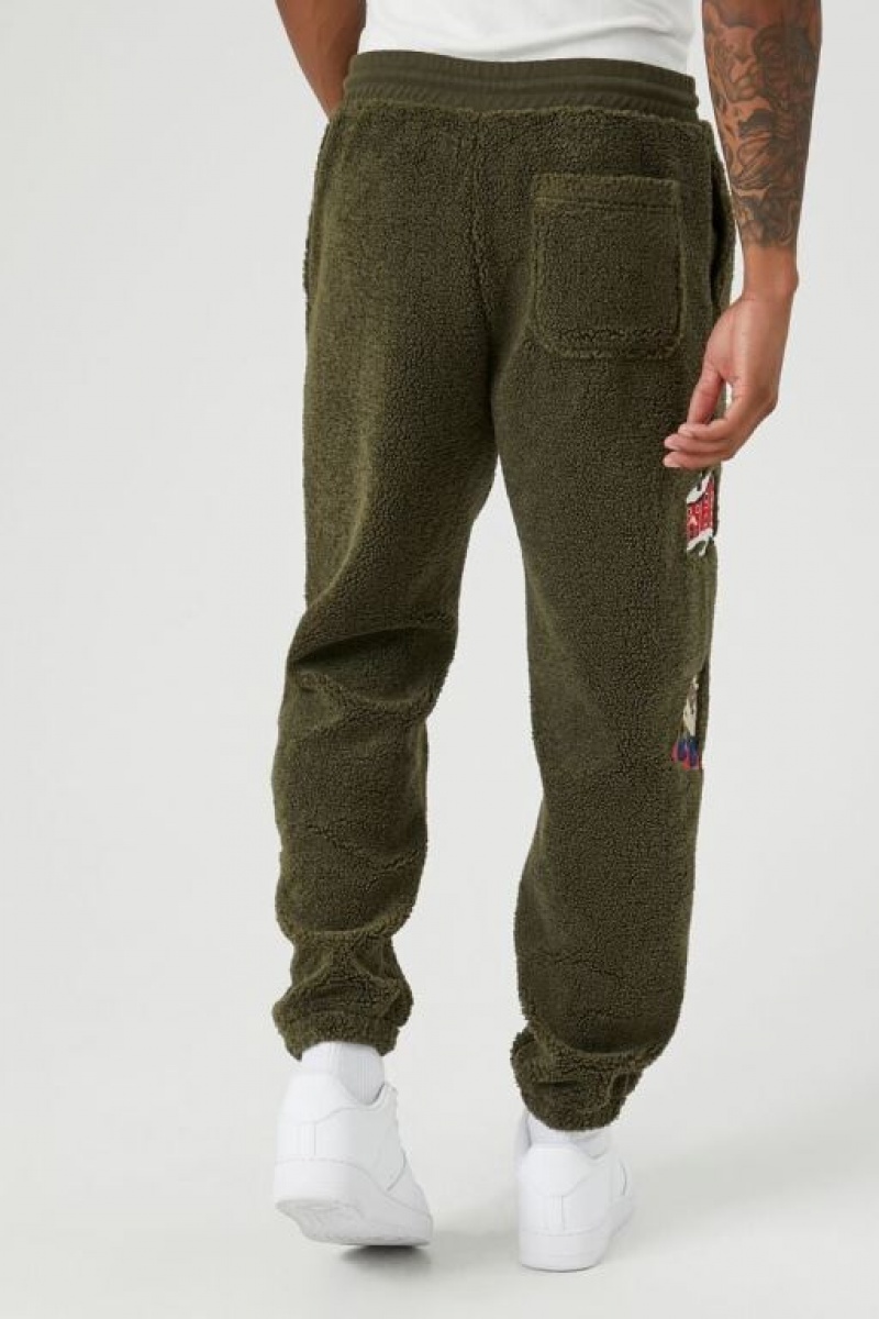 Pantalon Forever 21 Yeti Faux Shearling Joggers Hombre Verde Oliva Multicolor | fmc3tdB8xuo