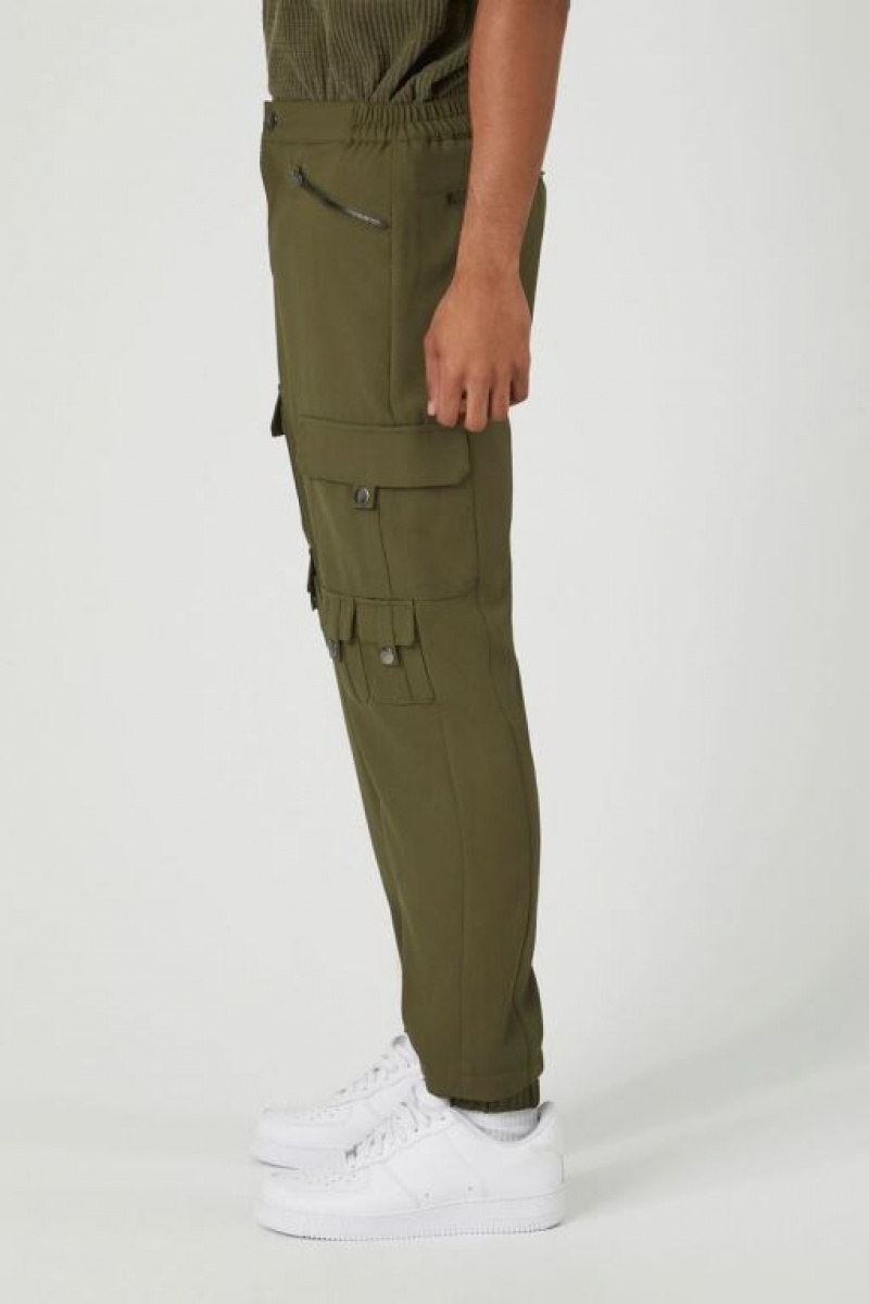 Pantalon Forever 21 Zippered Mid Rise Cargo Joggers Hombre Verde Oliva | tTMbI01dnVW