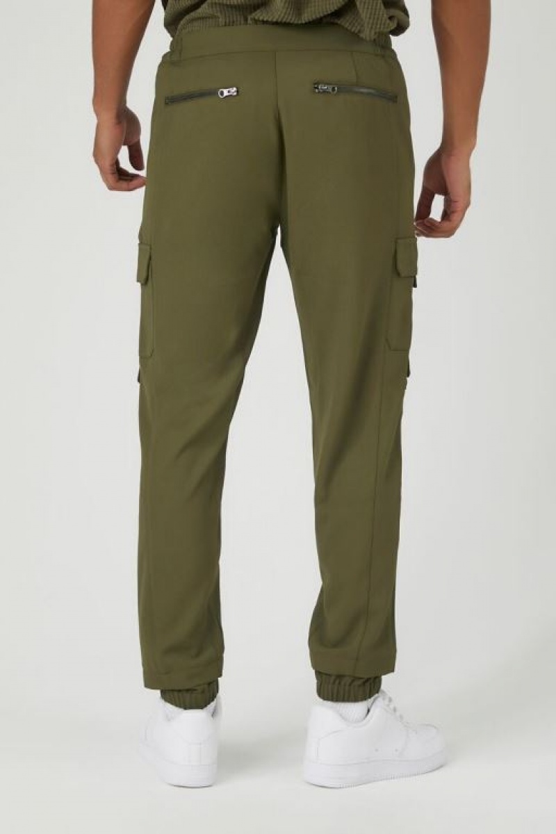 Pantalon Forever 21 Zippered Mid Rise Cargo Joggers Hombre Verde Oliva | tTMbI01dnVW