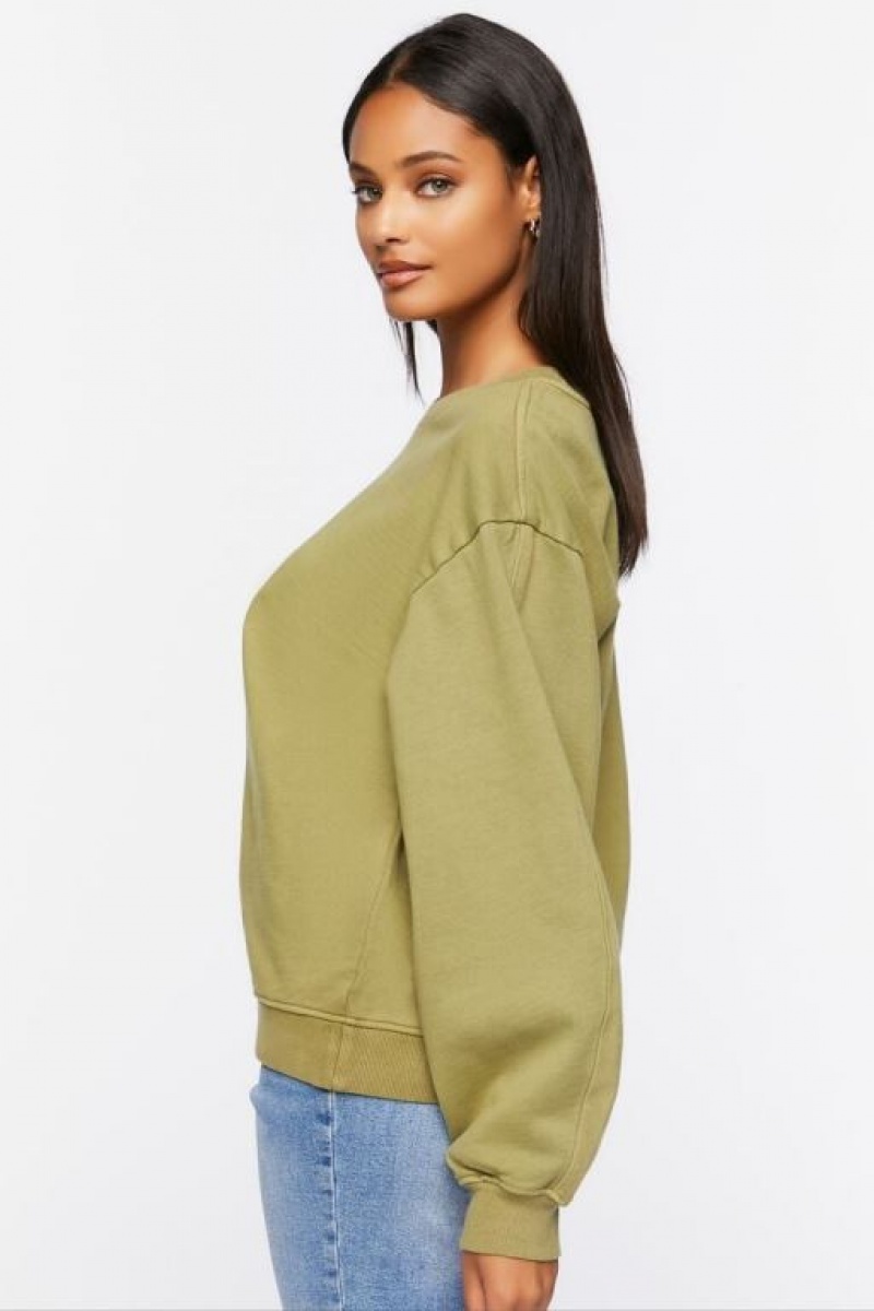 Pullover Forever 21 Acanalado Trim Crew Neck Mujer Verde Oliva | Nq3HlfZbRNl