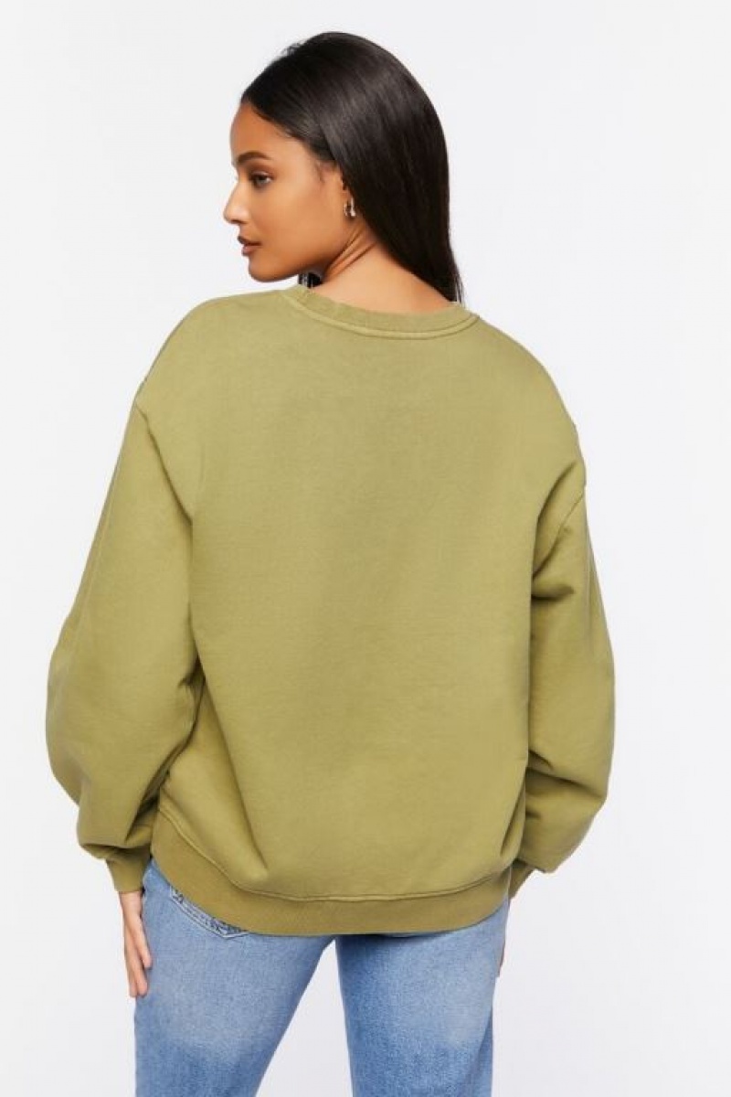 Pullover Forever 21 Acanalado Trim Crew Neck Mujer Verde Oliva | Nq3HlfZbRNl