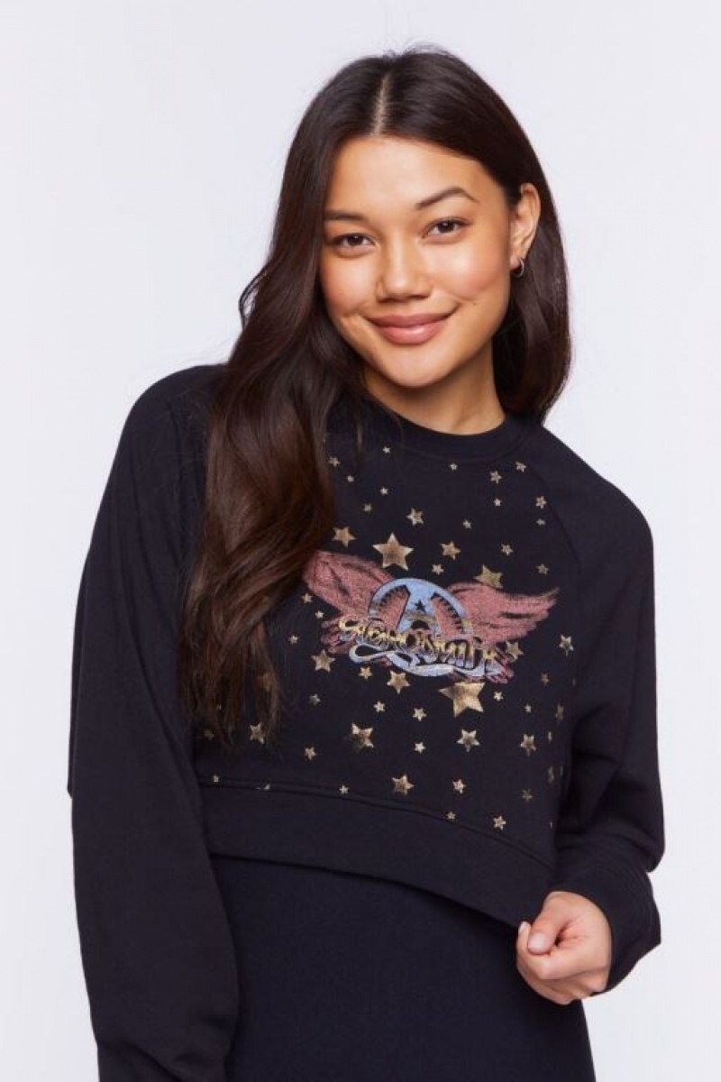 Pullover Forever 21 Aerosmith Foil Estampadas Mujer Negras Multicolor | 7Wt9yQXzbEY