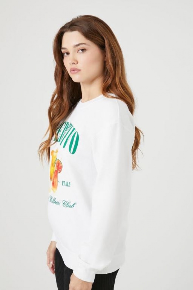 Pullover Forever 21 Aperitivo Estampadas Fleece Mujer Blancas Multicolor | 35rQvYEnwSK