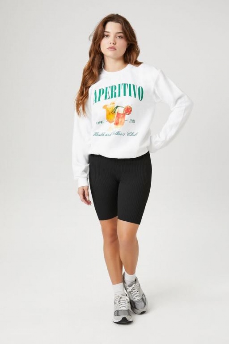 Pullover Forever 21 Aperitivo Estampadas Fleece Mujer Blancas Multicolor | 35rQvYEnwSK