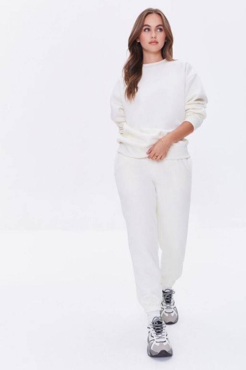 Pullover Forever 21 Basic Fleece Crew Mujer Creme | x13YFOYLqzg