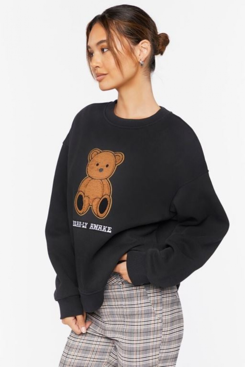 Pullover Forever 21 Bear Ly Awake Estampadas Mujer Negras Multicolor | HLvHxpNV6Sb