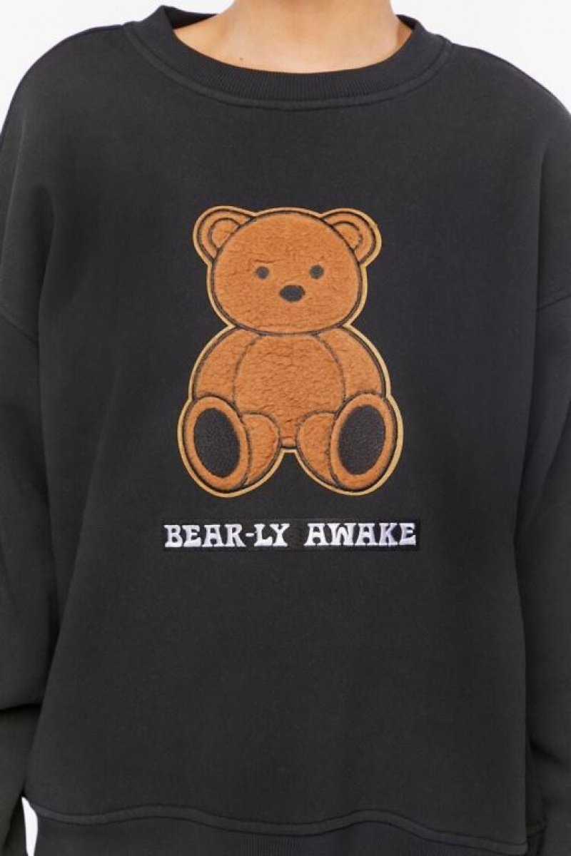 Pullover Forever 21 Bear Ly Awake Estampadas Mujer Negras Multicolor | HLvHxpNV6Sb