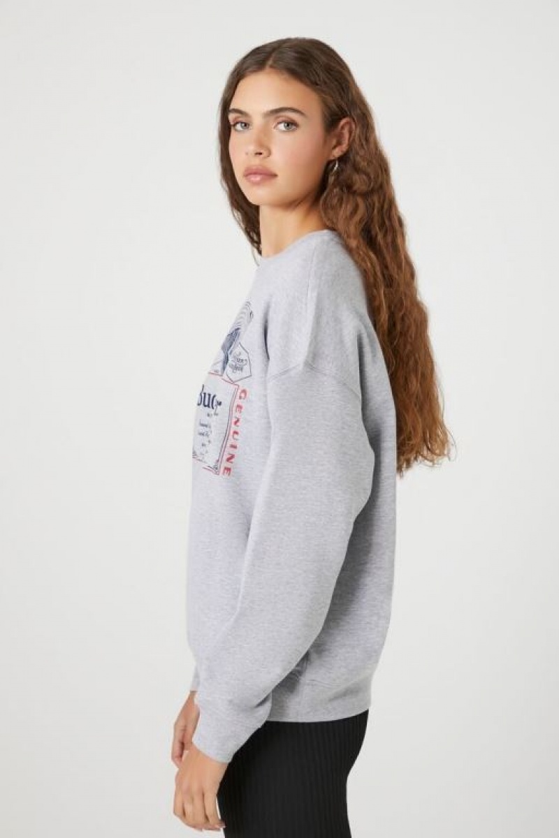 Pullover Forever 21 Budweiser Estampadas Mujer Gris Multicolor | LBMEOBfAzfB