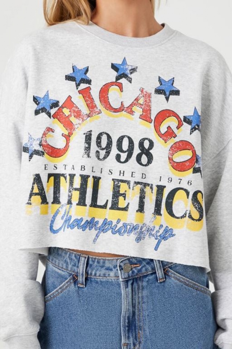 Pullover Forever 21 Chicago Athletics Estampadas Mujer Gris Multicolor | 46iMWaQKO0C