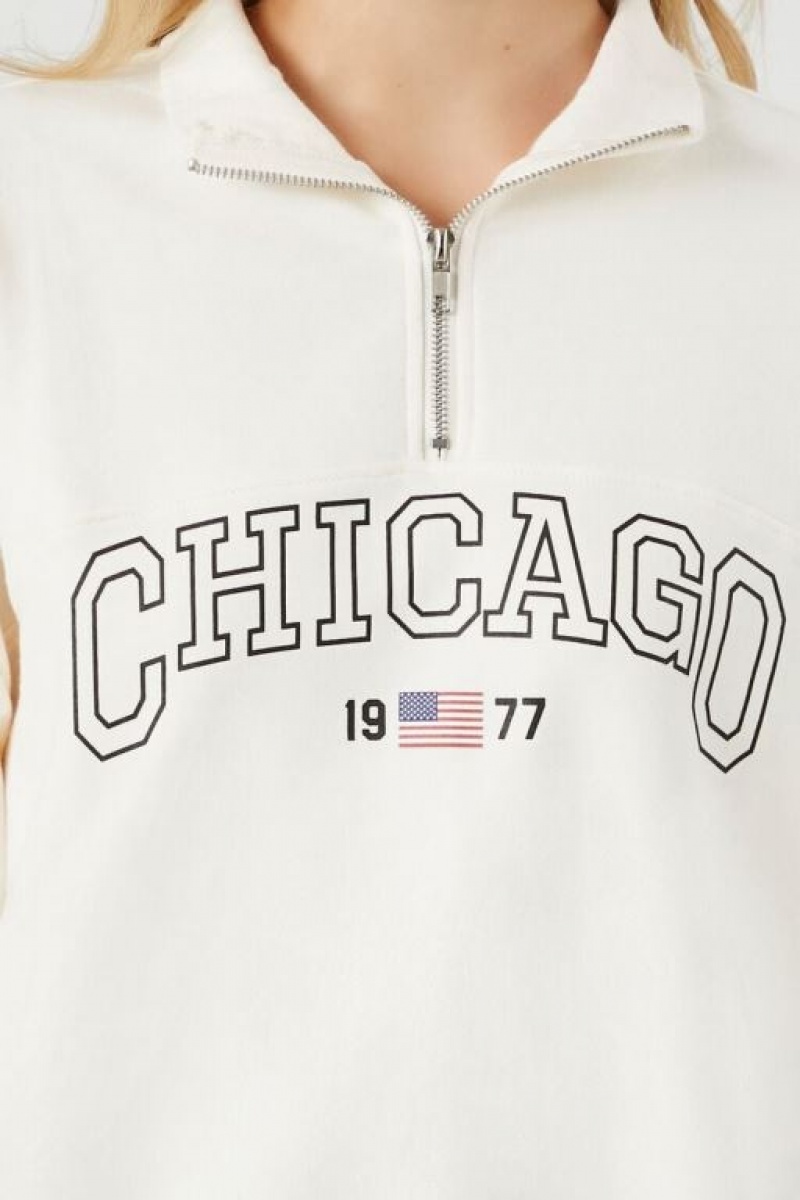 Pullover Forever 21 Chicago Half Zip Mujer Creme Multicolor | J7MZYOmi5dg