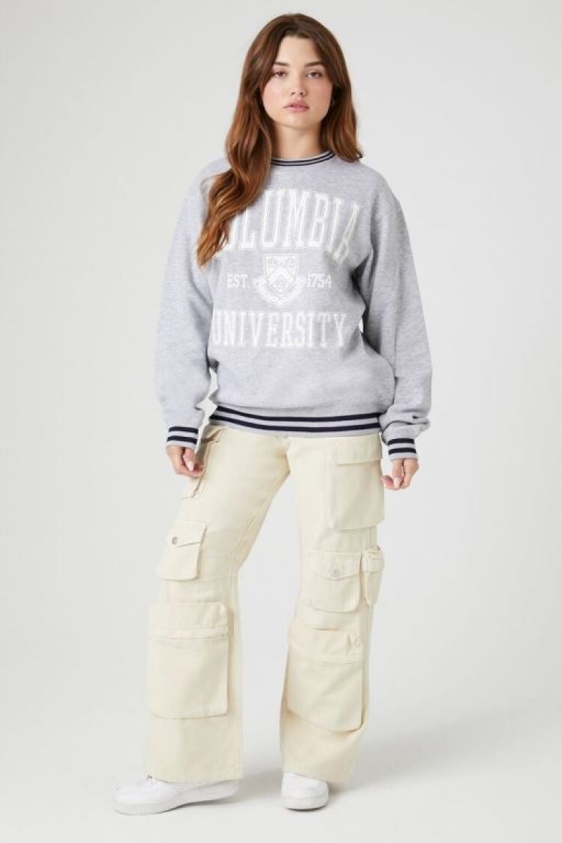 Pullover Forever 21 Columbia University Estampadas Mujer Gris Multicolor | Bs1u9nIczni