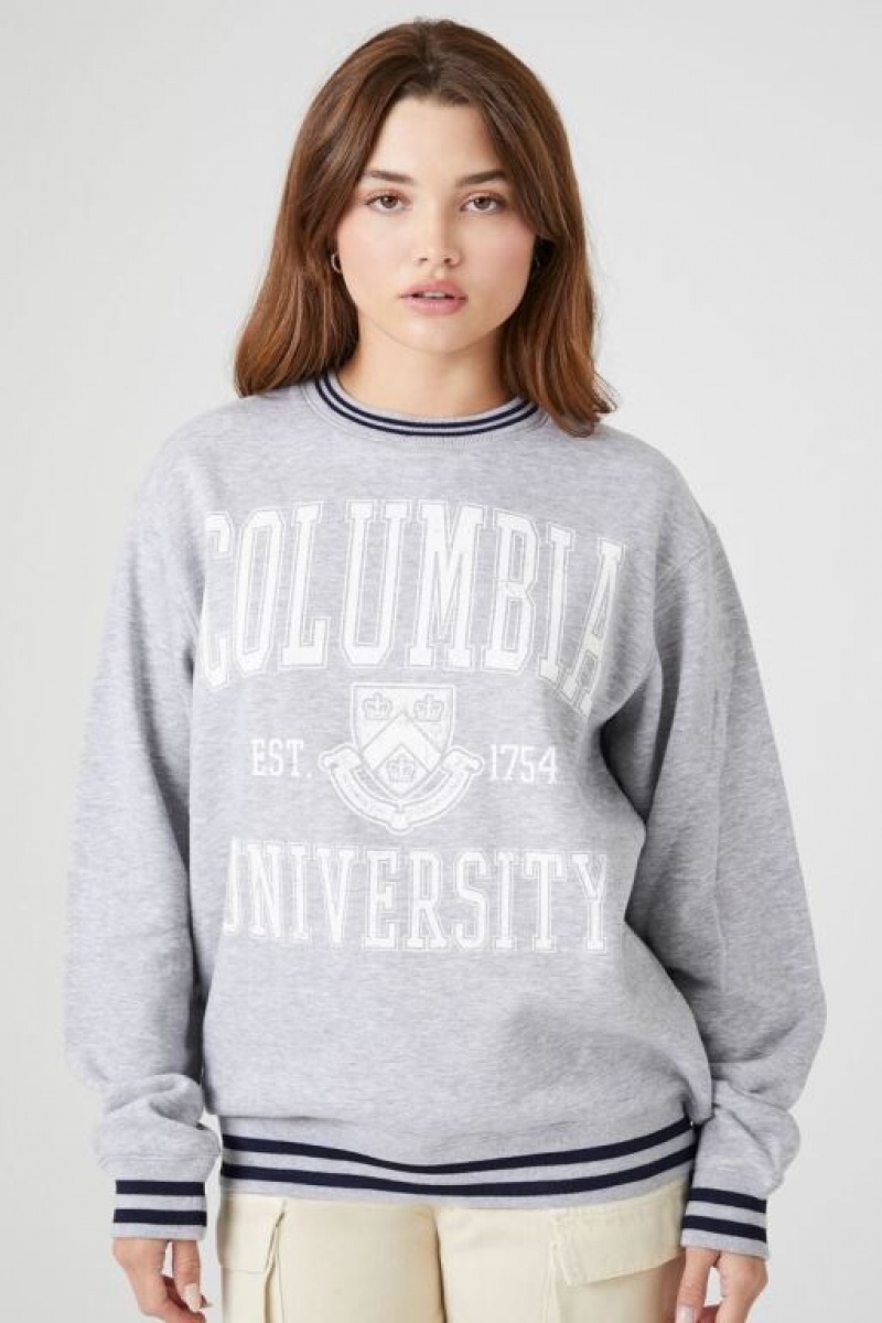 Pullover Forever 21 Columbia University Estampadas Mujer Gris Multicolor | Bs1u9nIczni