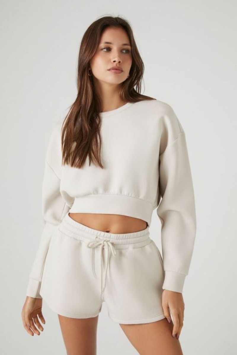 Pullover Forever 21 Cropped Drop Sleeve Mujer Birch | 7T9edLiDe2g