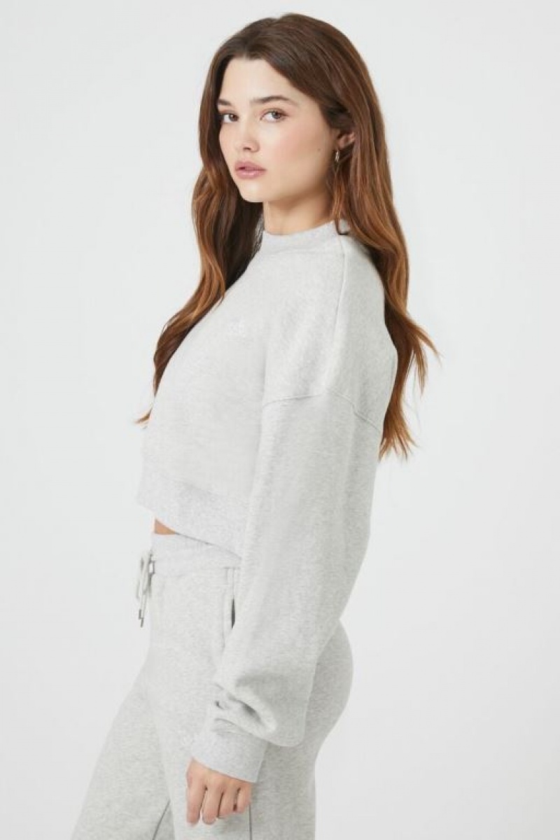 Pullover Forever 21 Cropped Fleece Mujer Gris | NkJv0mvxsSM