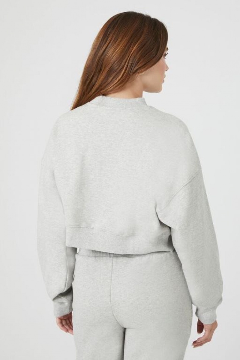 Pullover Forever 21 Cropped Fleece Mujer Gris | NkJv0mvxsSM