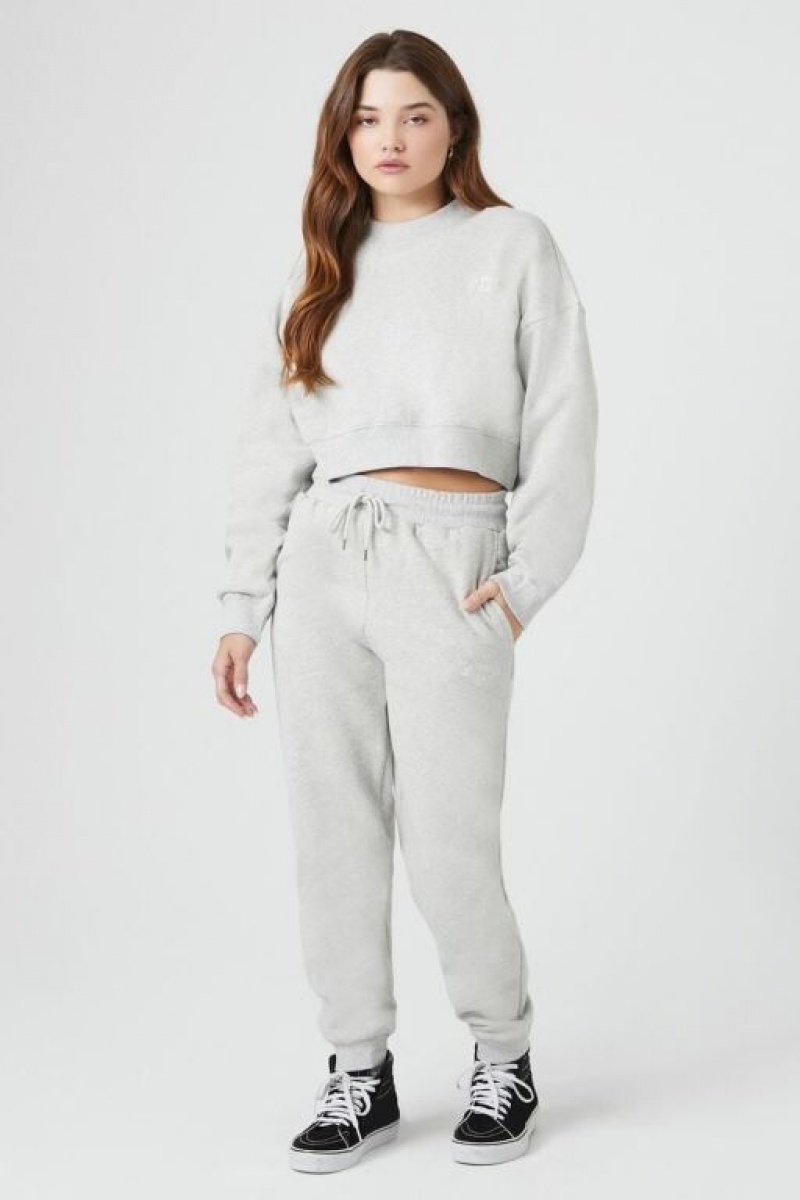 Pullover Forever 21 Cropped Fleece Mujer Gris | NkJv0mvxsSM