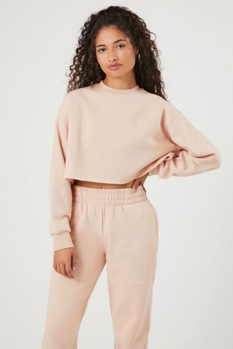 Pullover Forever 21 Cropped Fleece Mujer Marrones Claro | 0x6h2DaYitb