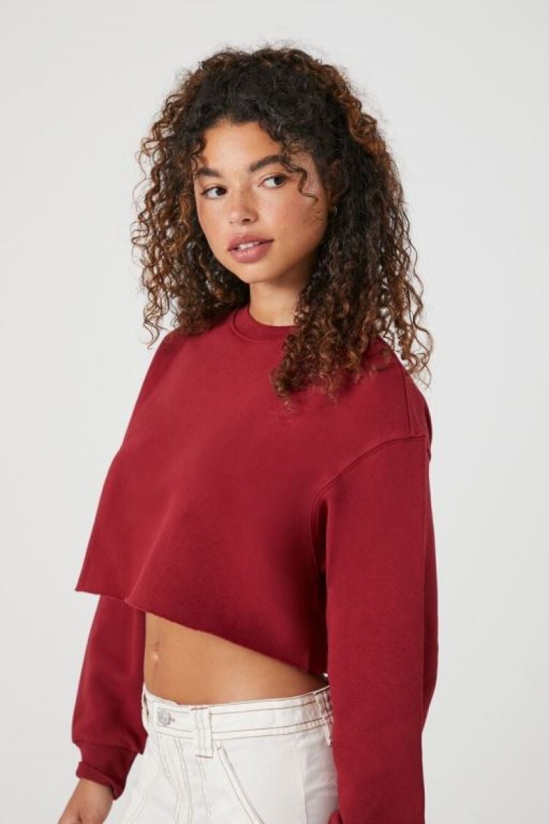 Pullover Forever 21 Cropped Fleece Mujer Burdeos | 5vBnTPYuYvC