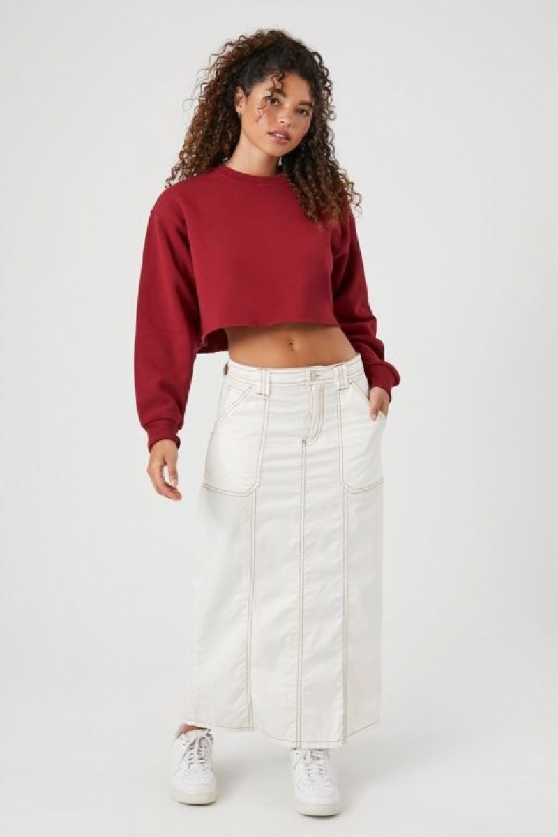 Pullover Forever 21 Cropped Fleece Mujer Burdeos | 5vBnTPYuYvC