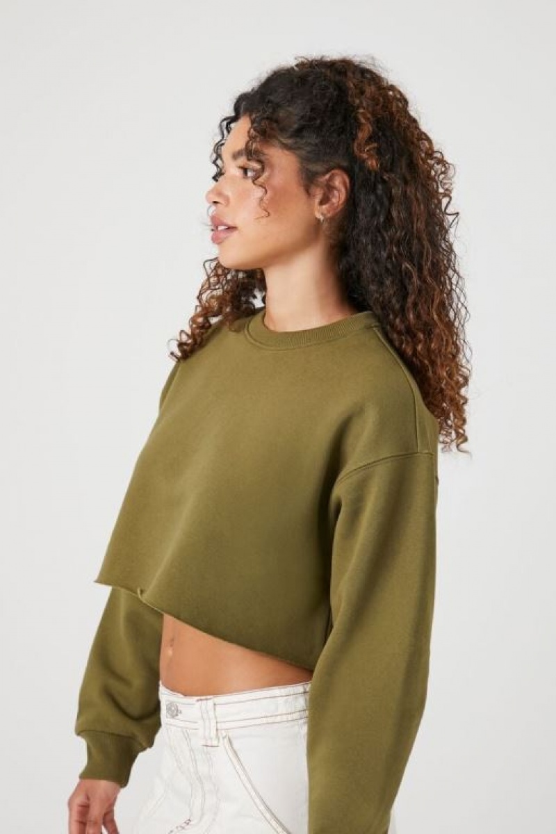 Pullover Forever 21 Cropped Fleece Mujer Verde Oliva | LJu2j6MsG0J