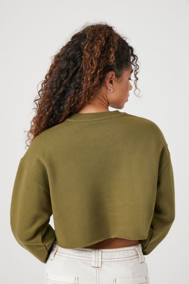 Pullover Forever 21 Cropped Fleece Mujer Verde Oliva | LJu2j6MsG0J