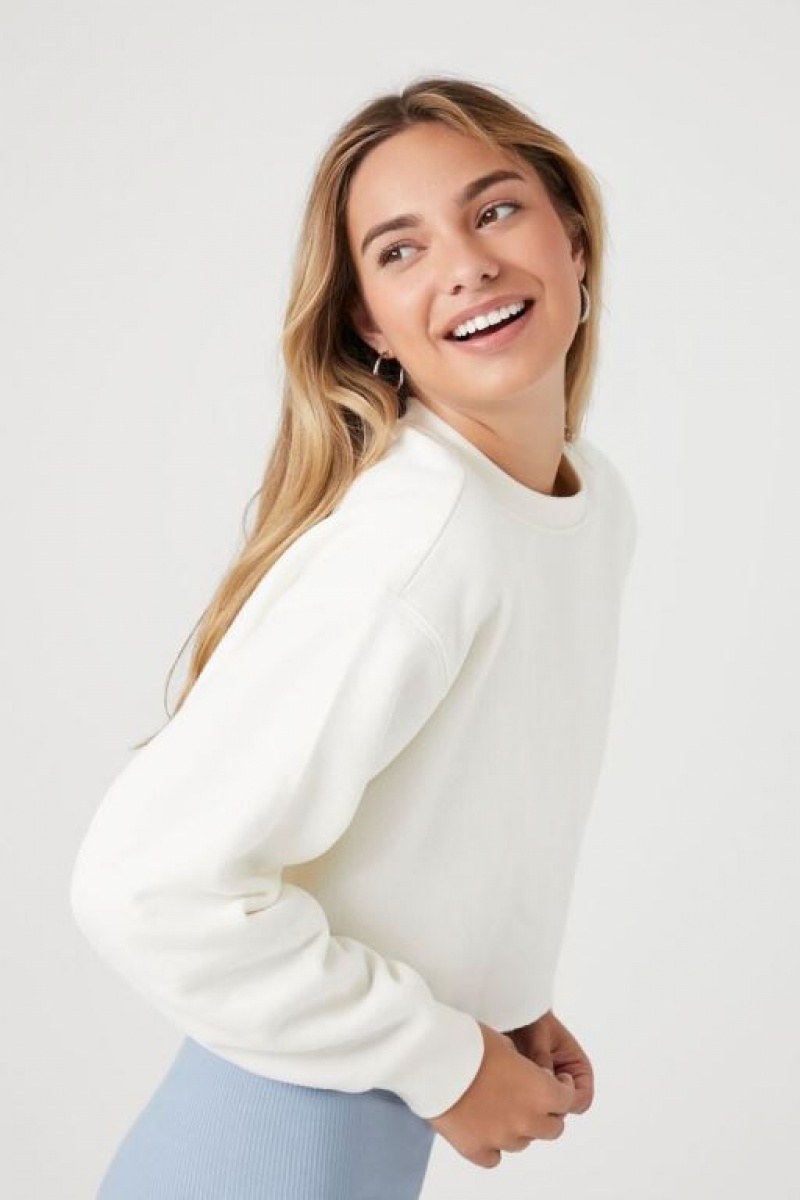 Pullover Forever 21 Cropped Fleece Mujer Blancas | 2HiAdm6YfaX