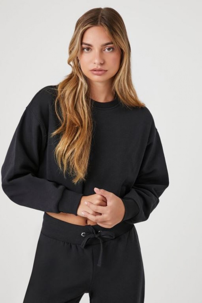 Pullover Forever 21 Cropped Fleece Mujer Negras | EnwfELZzLKT