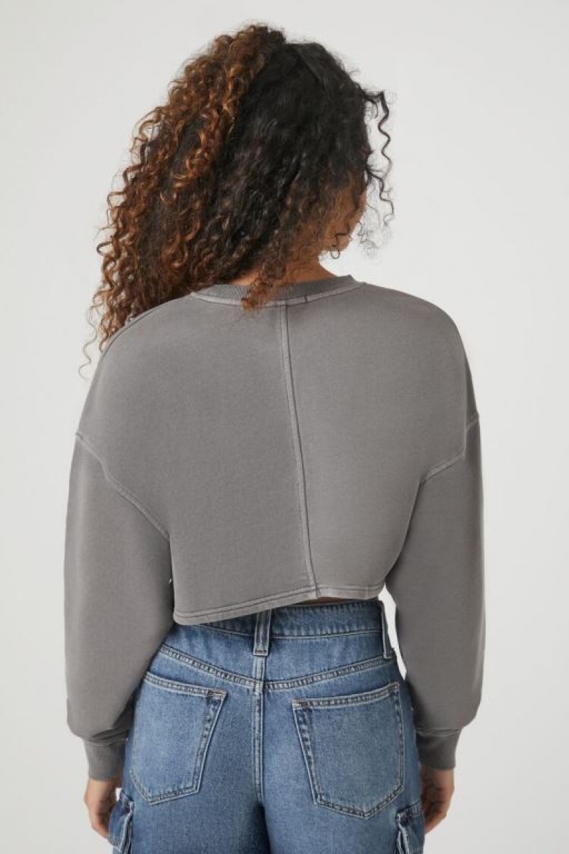 Pullover Forever 21 Cropped French Terry Mujer Gris | BMOna4tH8w3