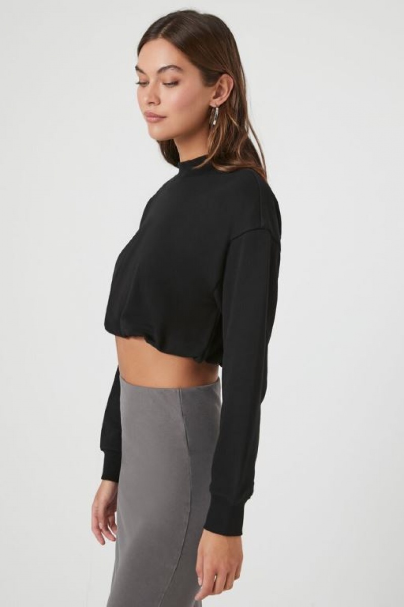 Pullover Forever 21 Cropped French Terry Mujer Negras | 2qLJcKDz8vO