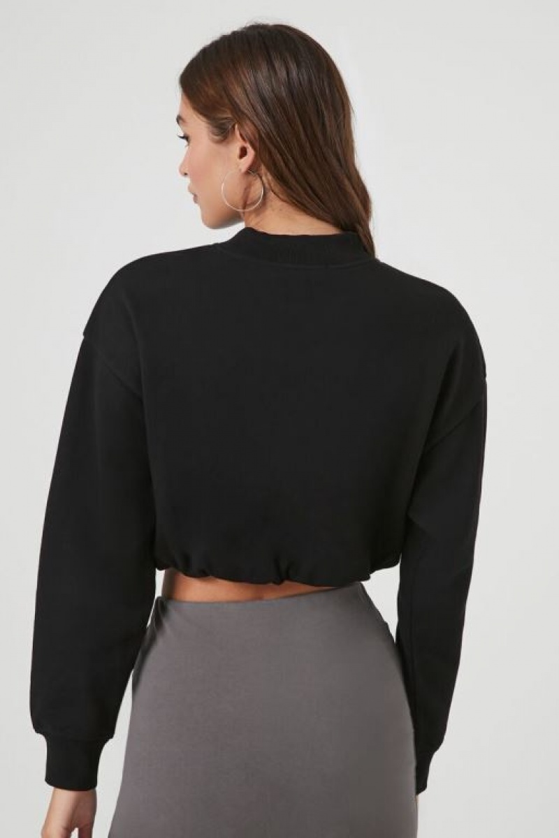 Pullover Forever 21 Cropped French Terry Mujer Negras | 2qLJcKDz8vO