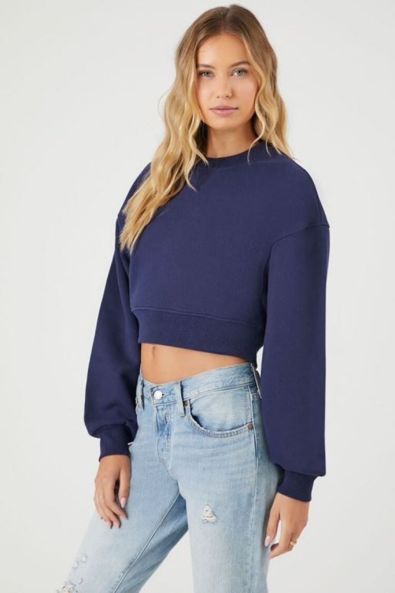 Pullover Forever 21 Cropped Milano Italy Mujer Azul Marino Blancas | s2UuZRdCEHW