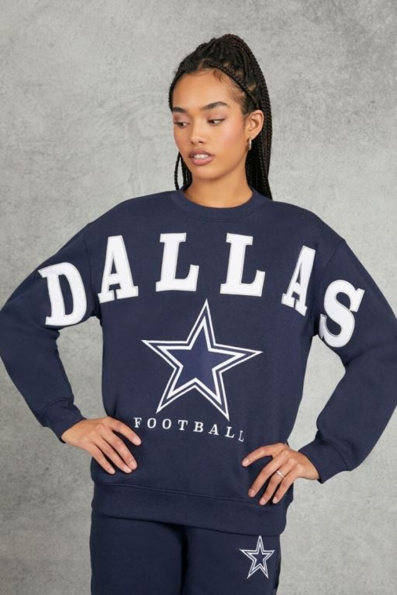 Pullover Forever 21 Dallas Cowboys Estampadas Mujer Azul Marino Blancas | P0jZBZbjovC