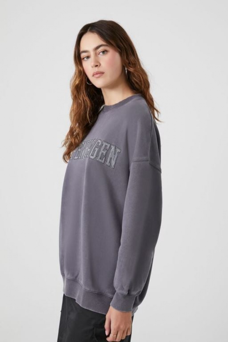 Pullover Forever 21 Embroidered Copenhagen Mujer Gris Multicolor | OstXgmNYlBX