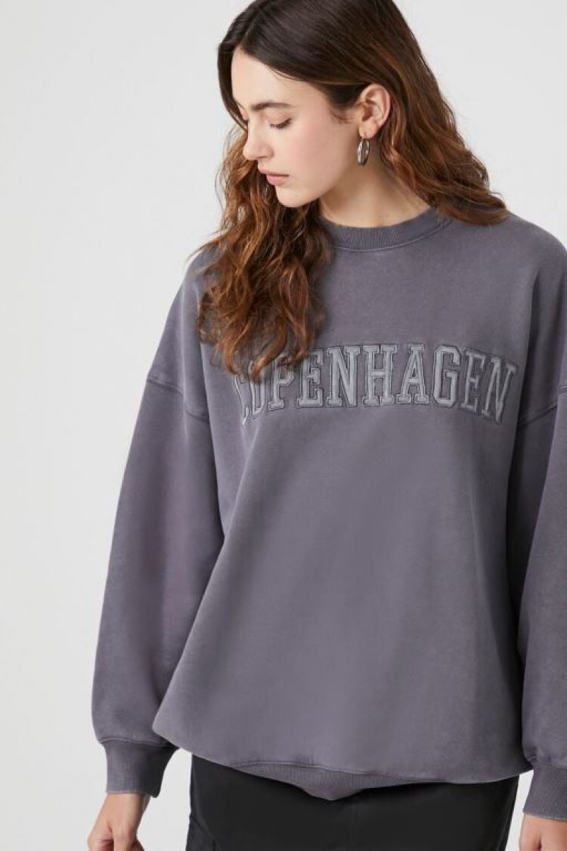 Pullover Forever 21 Embroidered Copenhagen Mujer Gris Multicolor | OstXgmNYlBX