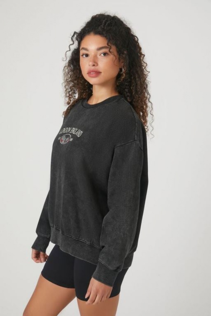 Pullover Forever 21 Embroidered London England Mujer Gris Multicolor | eYPVs4A8yo3