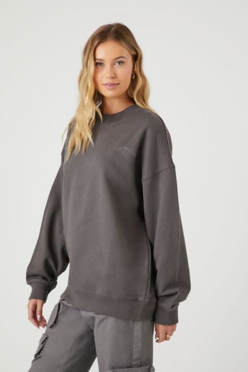 Pullover Forever 21 Embroidered Los Angeles Mujer Gris | YSIBpQnmaOk