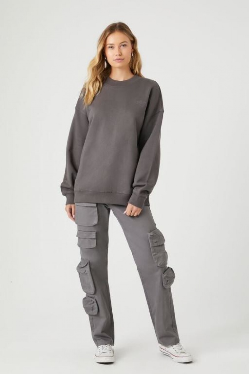 Pullover Forever 21 Embroidered Los Angeles Mujer Gris | YSIBpQnmaOk