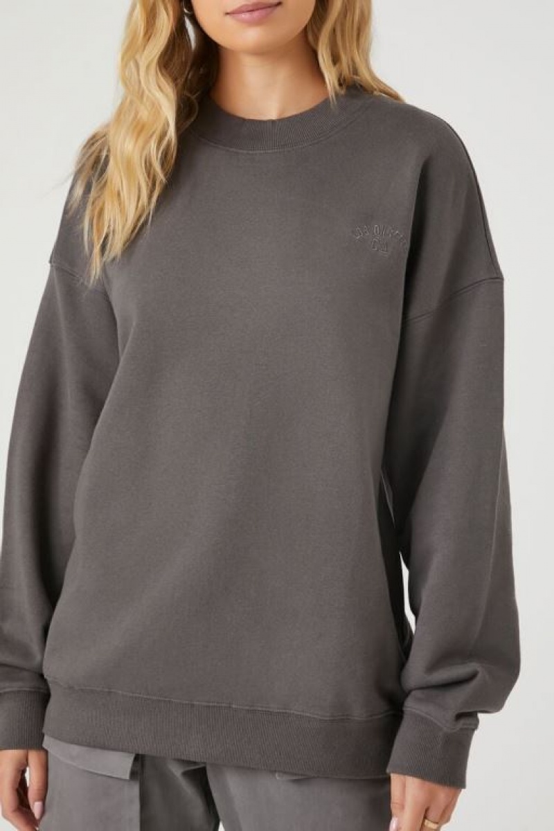 Pullover Forever 21 Embroidered Los Angeles Mujer Gris | YSIBpQnmaOk