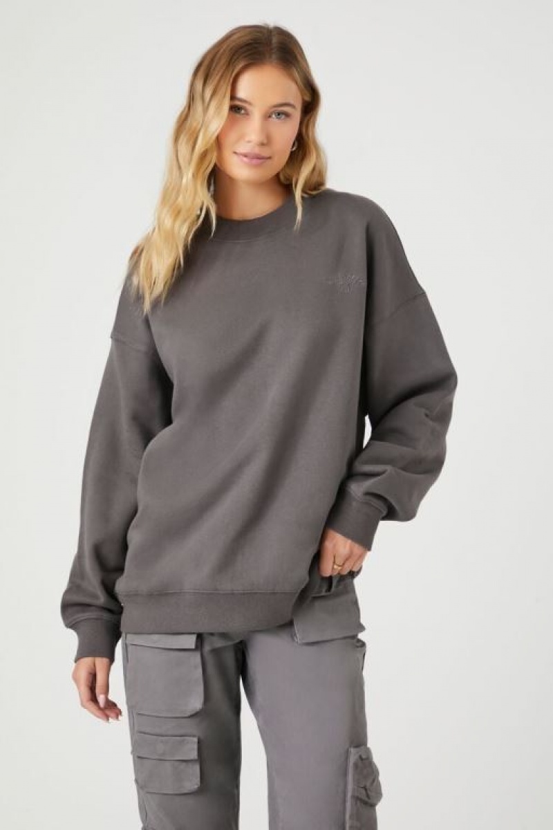 Pullover Forever 21 Embroidered Los Angeles Mujer Gris | YSIBpQnmaOk