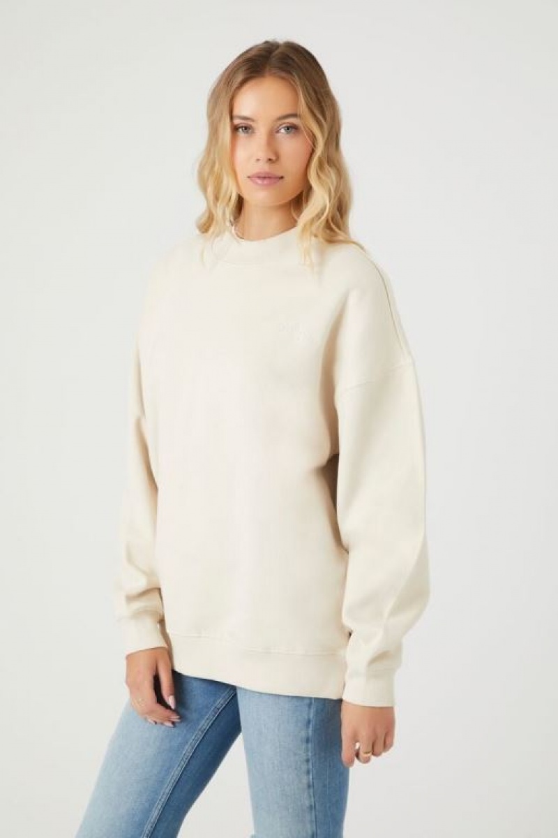 Pullover Forever 21 Embroidered Los Angeles Mujer Beige | idQxDhFQAQa