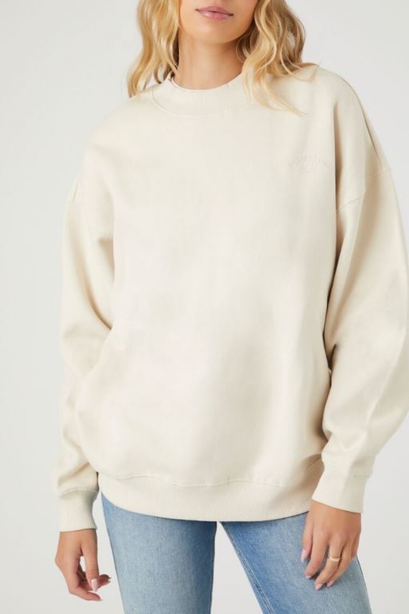 Pullover Forever 21 Embroidered Los Angeles Mujer Beige | idQxDhFQAQa